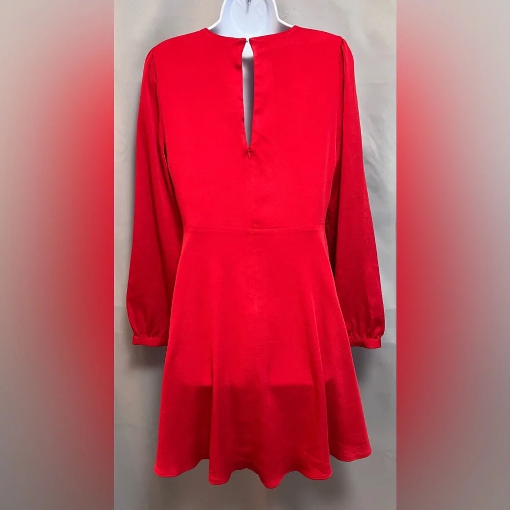 Express Women’sDress Bright Red,‎ Fit & Flare, Long Sleves  V-Neck Wrap Sz Small